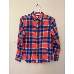 Gymboree Boys Large Plaid Long Sleeve Orange Blue Flannel Button Up Shirt